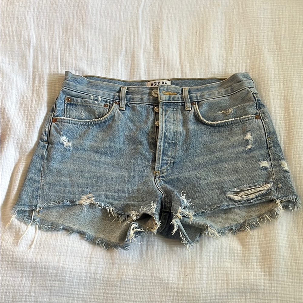 Agolde Blue Distressed Jean Shorts